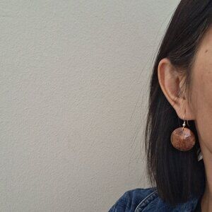 Handmade minimalist copper round disc dangle earrings